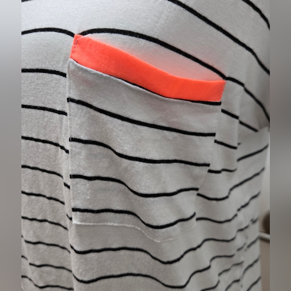 Striped White and Black Top with Neon Orange Accents Size L Papermoon - Picture 5 of 13